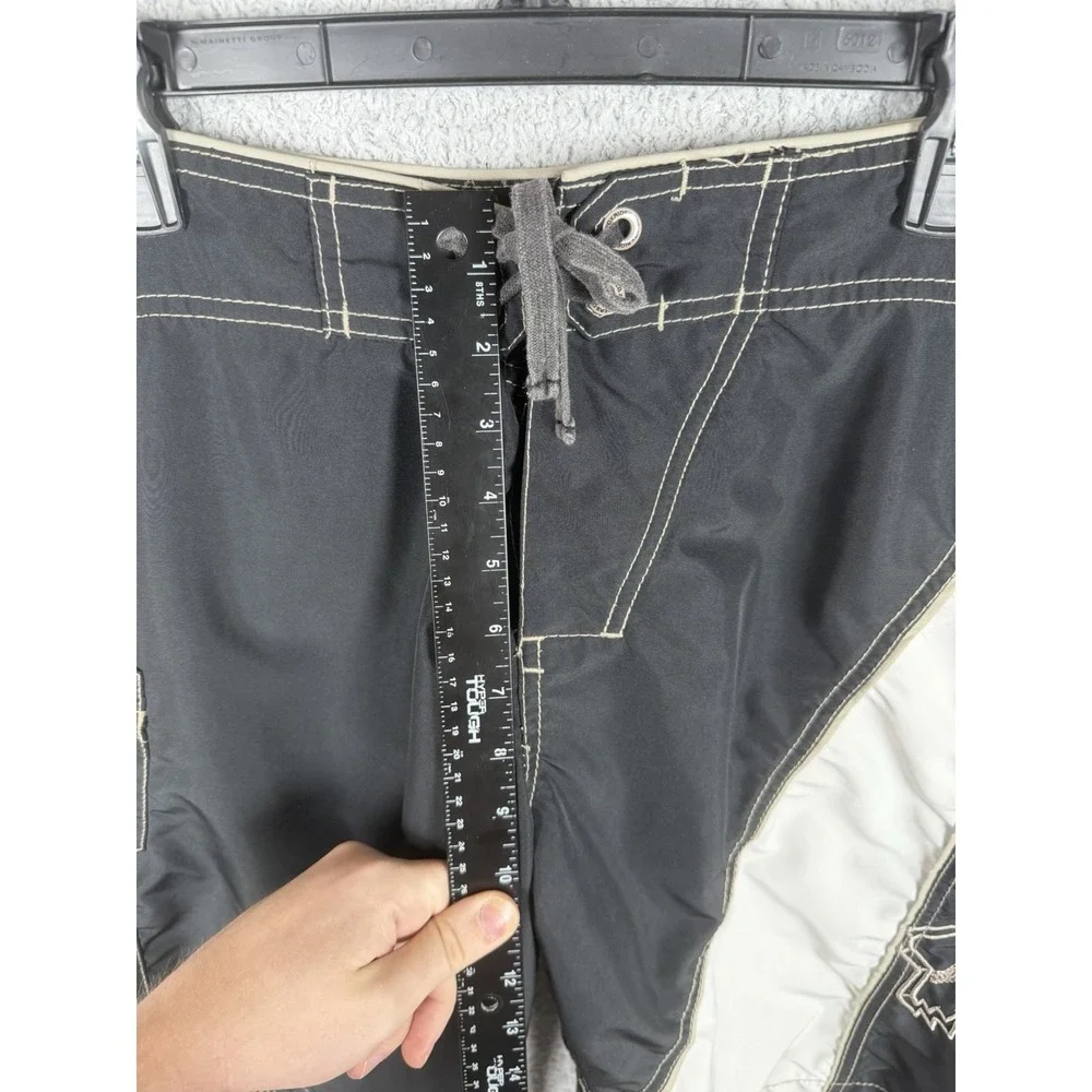 Vintage Y2K Fox Racing Men's Board Shorts Size 32 Black White Surf Swim Trunks